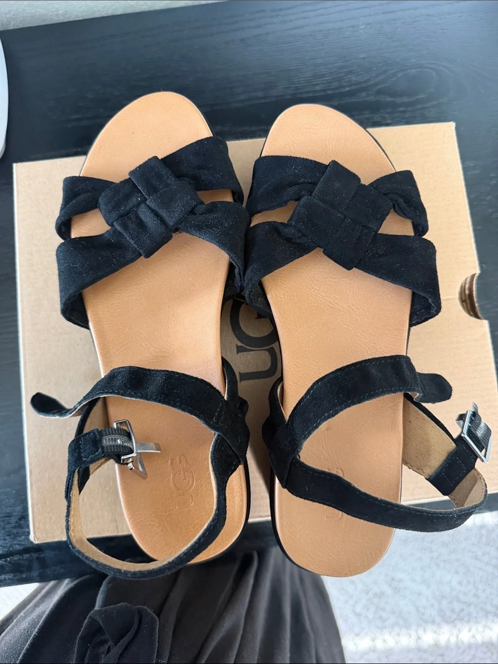 UGG Black Braided Platform Knot Sandals